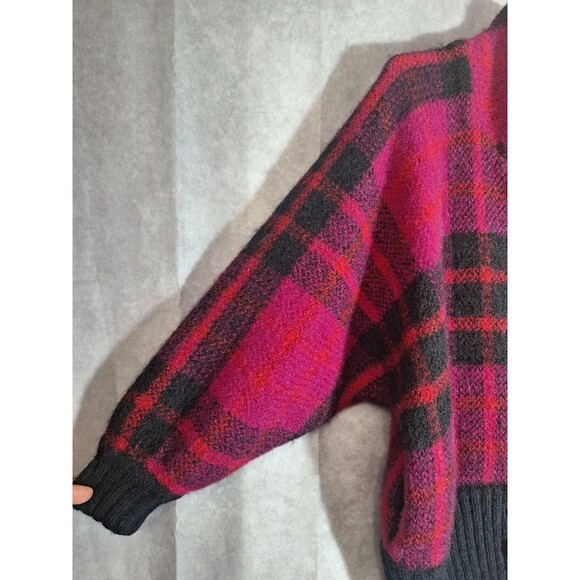 Vtg 80s I.B. Diffusion Mohair Wool Thick Furry Plaid Bright Cardigan Womens Sz L - Picture 7 of 15